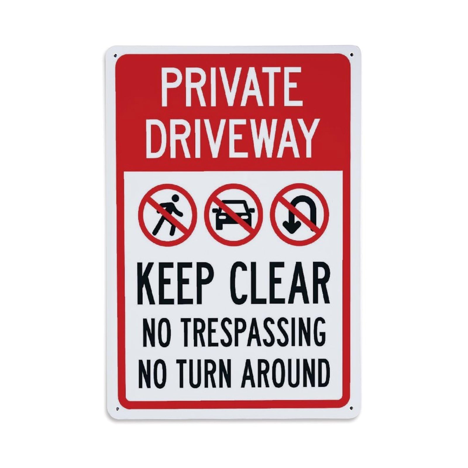 Private Driveway Keep Clear No Trespassing No Turn Around Sign Vintage Aluminium Metal Sign, Retro Wall Decor for Home, Bar, Garage & Farmhouse 30x20cm