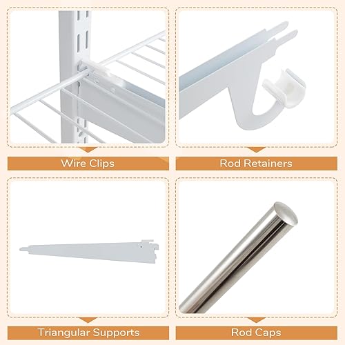 Miniatura 5 de Giantex Sistema organizador de armario, kit de armario personalizado para montaje en pared con estantes de almacenamiento ajustables, perchero de