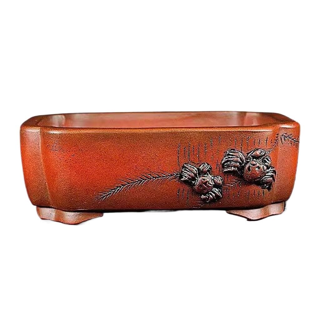 GELASIGE Flower Pots Plant Pots Purple Clay Flower Pots Small Bonsai Pots Handmade 5.1in Rectangular Miniature Pots Outdoor Flower Pots