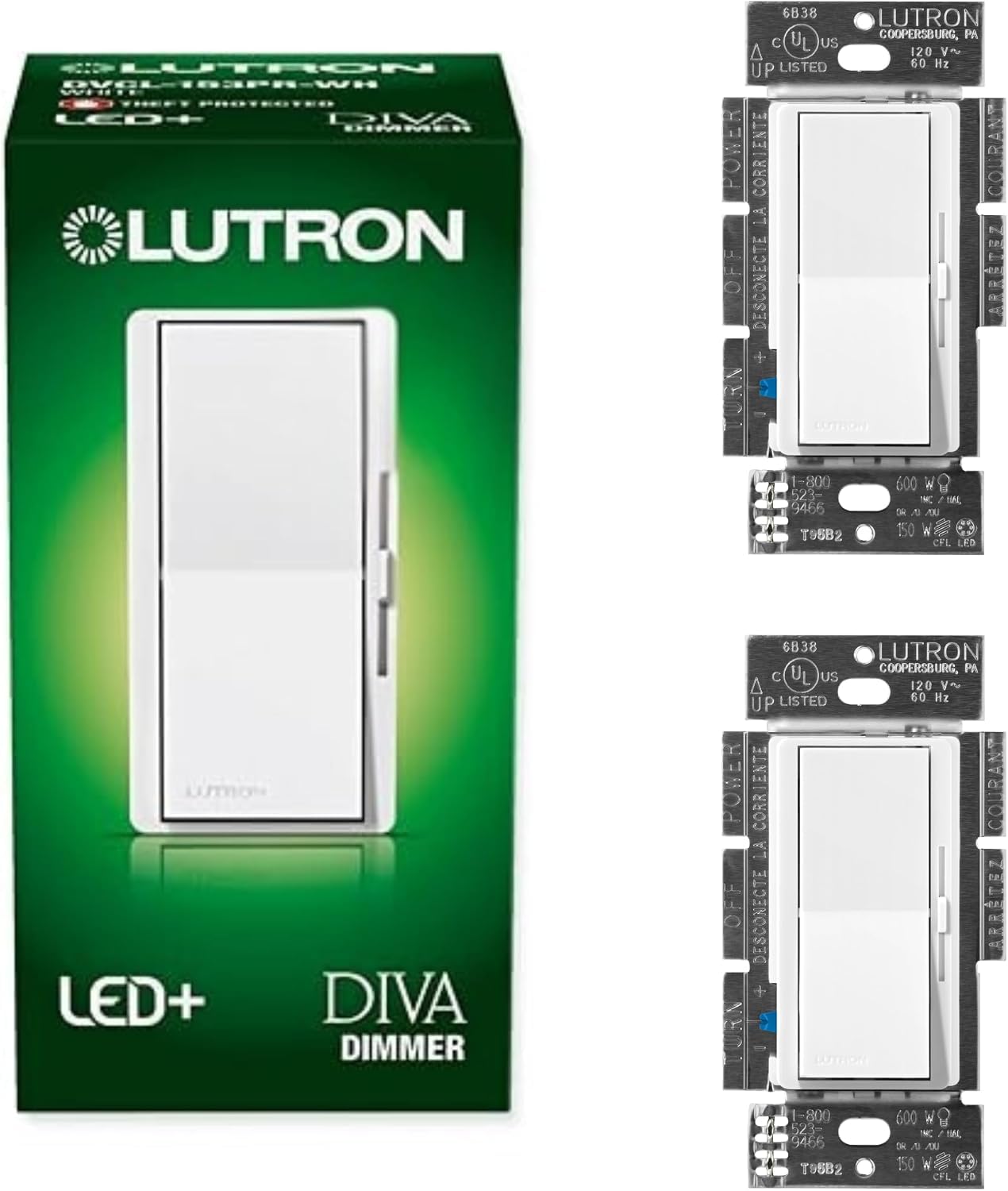 Lutron Diva LED+ Dimmer Switch, Paddle Dimmer, Single Pole/3-way