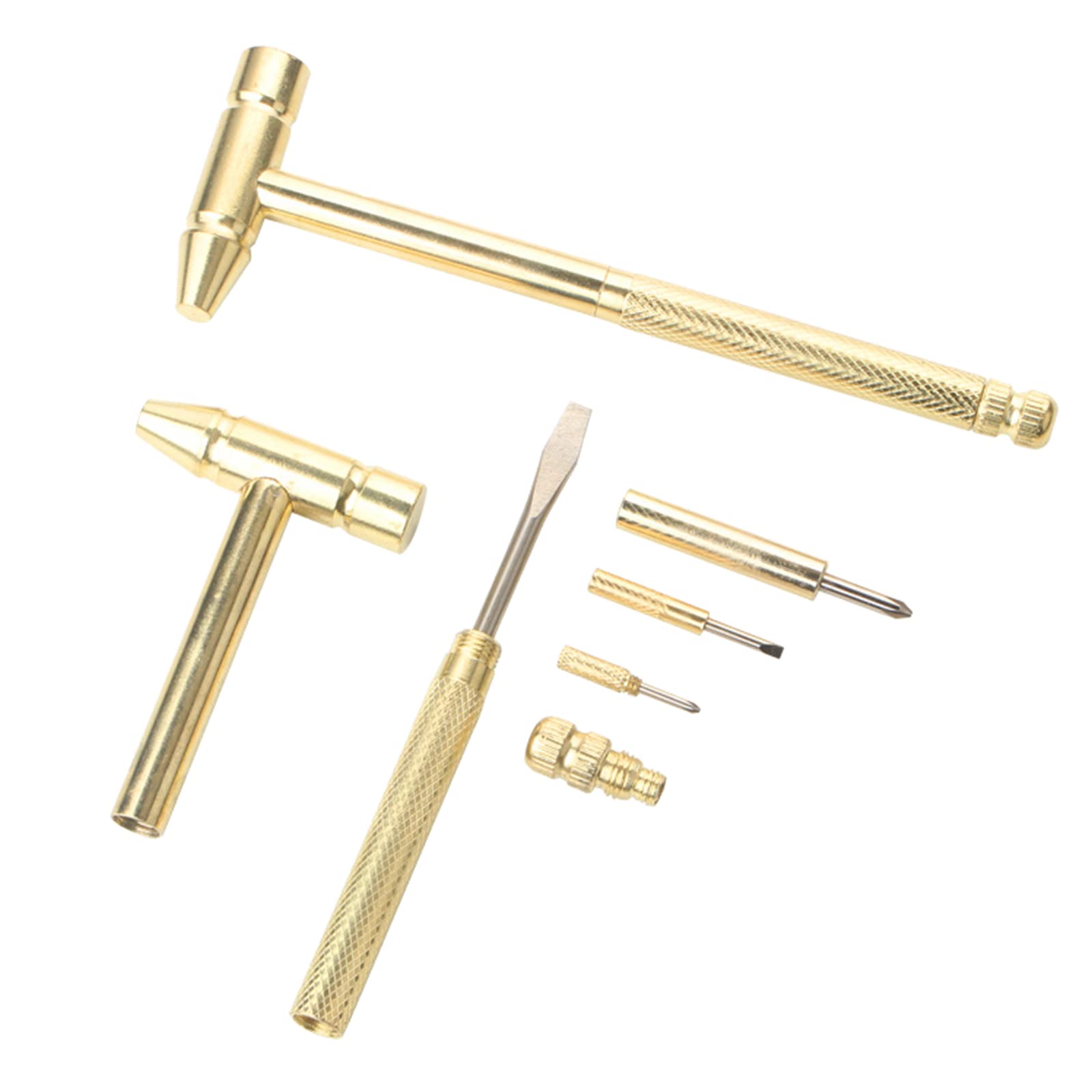 6 in 1 Multifunction Craft Hammer Screwdriver Set Copper Detachable Screwdriver Service Hand Hammer for Multitool Keychain