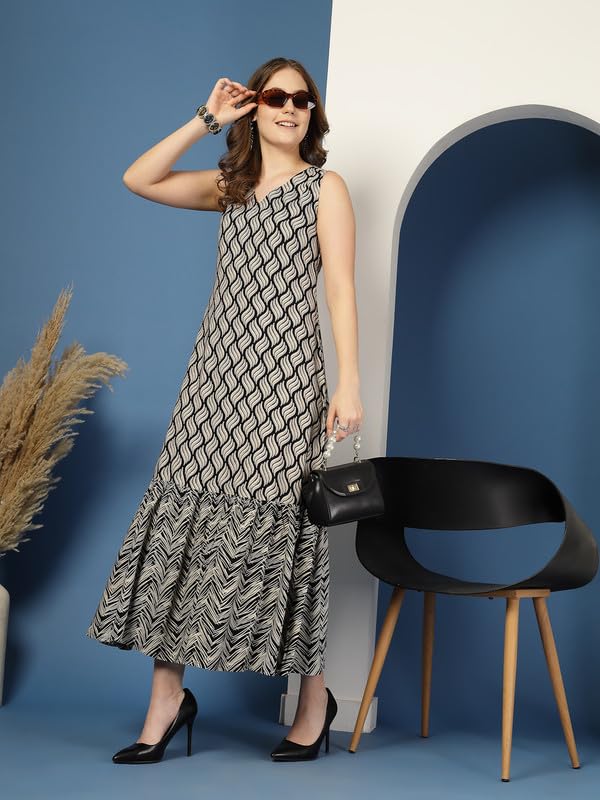 Image of Daevish New Rayon Floral Printed Sleeveless Fit and Flared Maxi Dress for Women | Women Maxi Dress