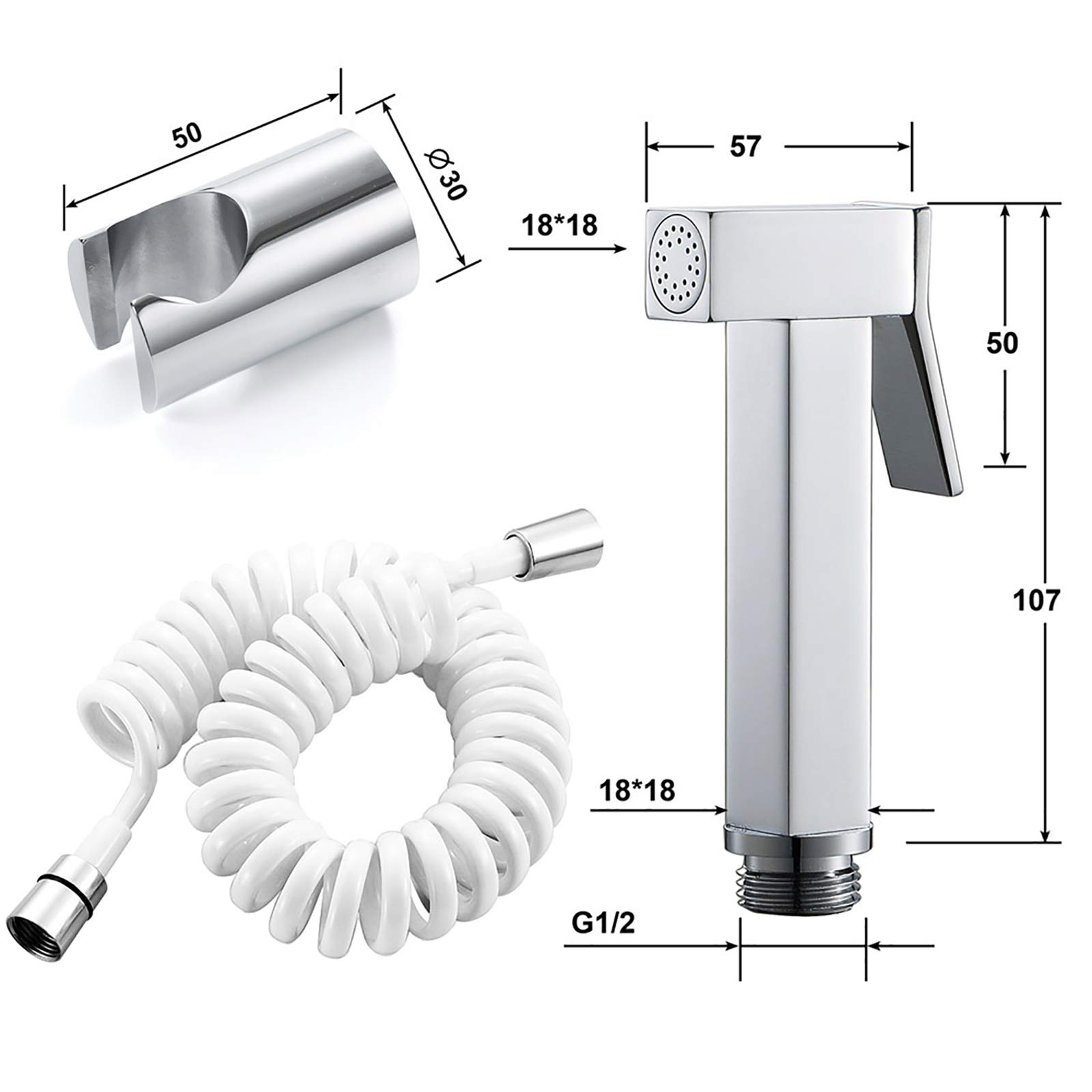 Tragbares Bidet-Sprühgerät for die Toilette, verchromtes tragbares Stoffwindel-Sprühset Messing-Badezimmer-Bidet-Sprühgerät mit Halterung for die persönliche Hygiene, Baden von Haustieren, PVC-Schlauc