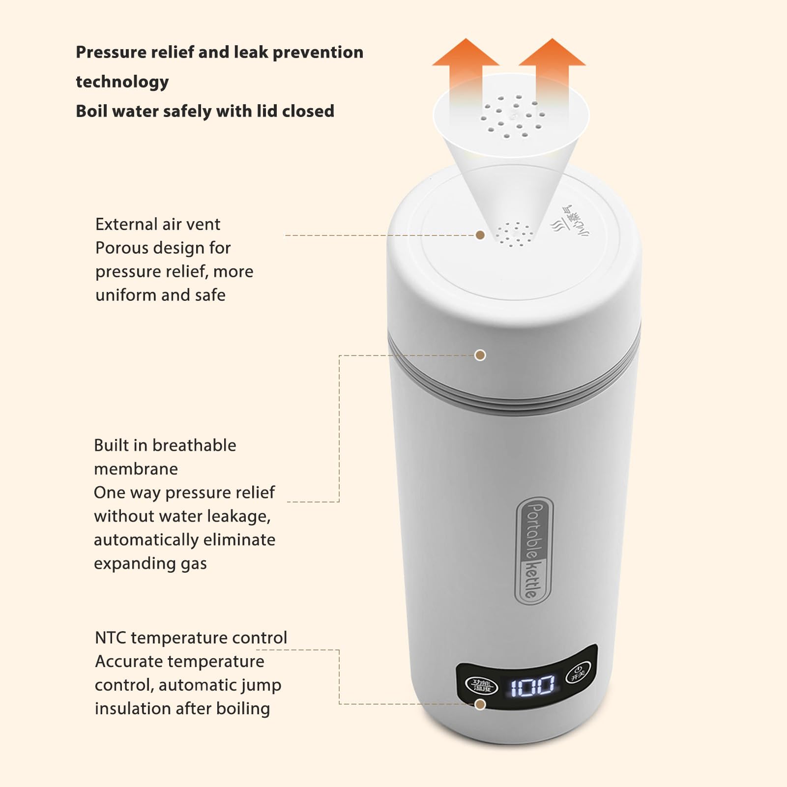 Kubek podgrzewany do samochodu, szczelny, 4 regulacja temperatury, 350 ml, przenośny, elektryczny czajnik podróżny ze stali nierdzewnej do małego samochodu, biały, 12 V.
