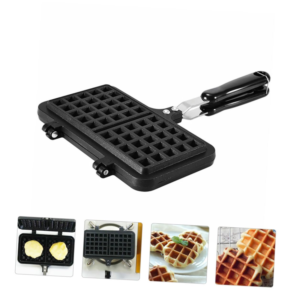 Stampo Facile da Pulire e Lavabile in Alluminio Pressofuso e Waffle Nero Piastra per Waffle Preparazione di Dolci Fatti in Casa per Cottura su Fornello