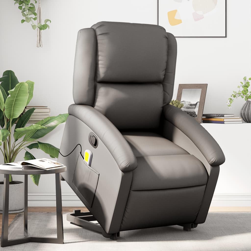 Fauteuil Inclinable VidaXL - Gris Similicuir, Porte-gobelets, Relaxant