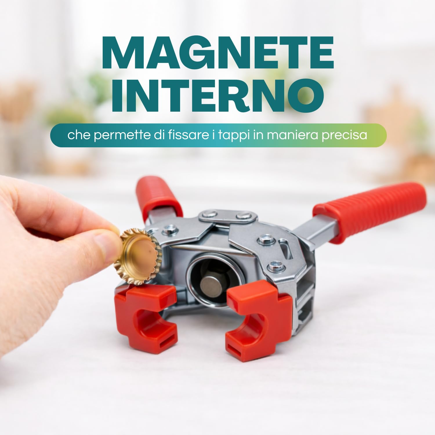 VIRSUS Tappatrice Manuale in Ferro a 2 Leve ETER130, Capsulatrice con Guarnizione in Nylon per Tappi a Corona Ø 26 mm Bottiglie Vino Birra + 100 Tappi a Corona Diametro 26 mm