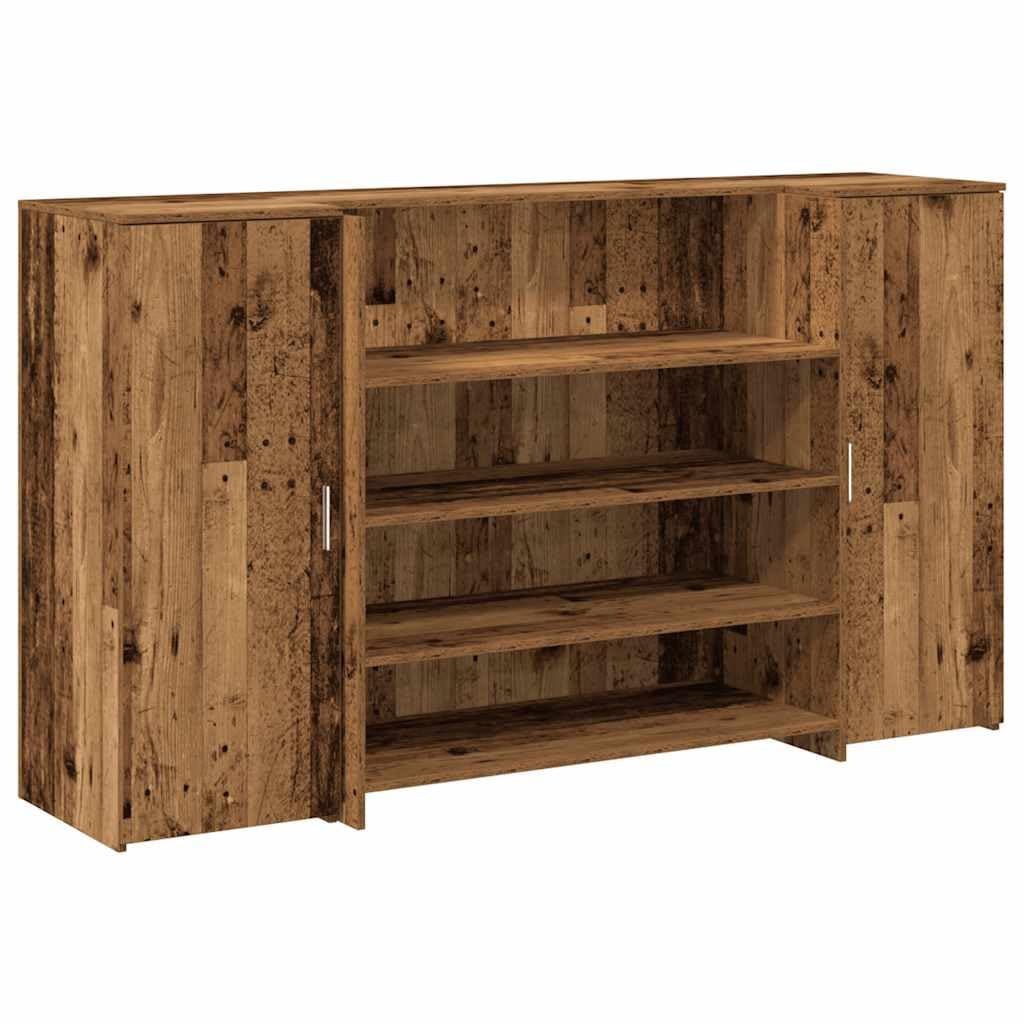 Bancone per ricevimento, effetto legno anticato, 3 pezzi, 180 x 50 x 103,5 cm | Banco di consulenza modulare con molto spazio per ufficio, studio di bellezza, hall hotel e studi medici.