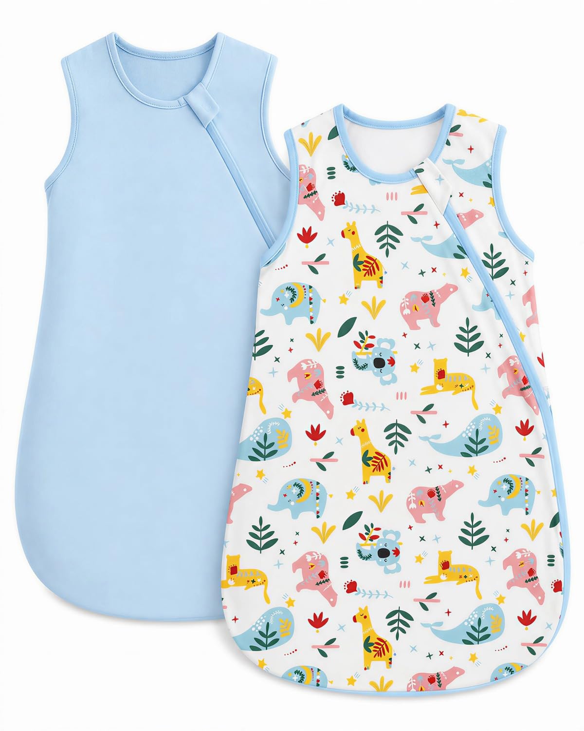 WYTbaby 2 Pack Baby Sleeping Bag 0.5 Tog - 100% Cotton Baby Sleep Sack Wearable Blanket for Infants 12-18 Months,Blue Animal Print