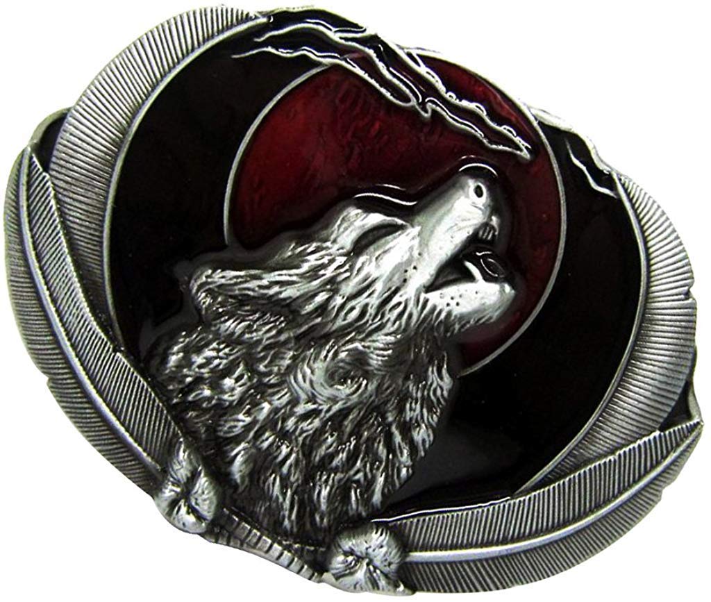 Inzopo Boys Antique Silver Howling Wolf Western Cow Metal Belt Buckle Indian Belt Buckle