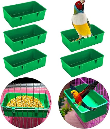 Verbesserte 5er-Pack Vogelkäfig-Becher-Futterspender-Halter, Vogel-Badewanne, Waschbecken, hängende Vogeltränke, Spielzeug für Haustiere, Papageien, Sittiche, Nymphensittiche, Wellensittichkäfig