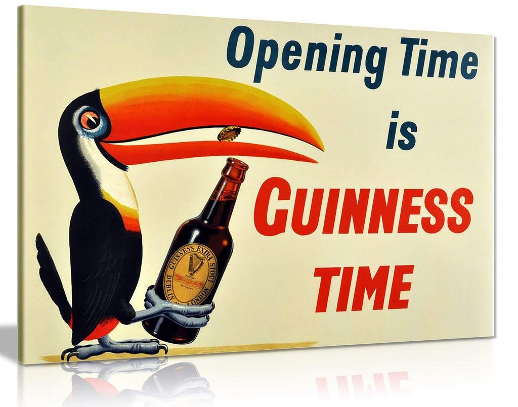 Panther Print Vintage Opening Time Is Guiness Time Canvas Wall Art Picture Print (36X24)
