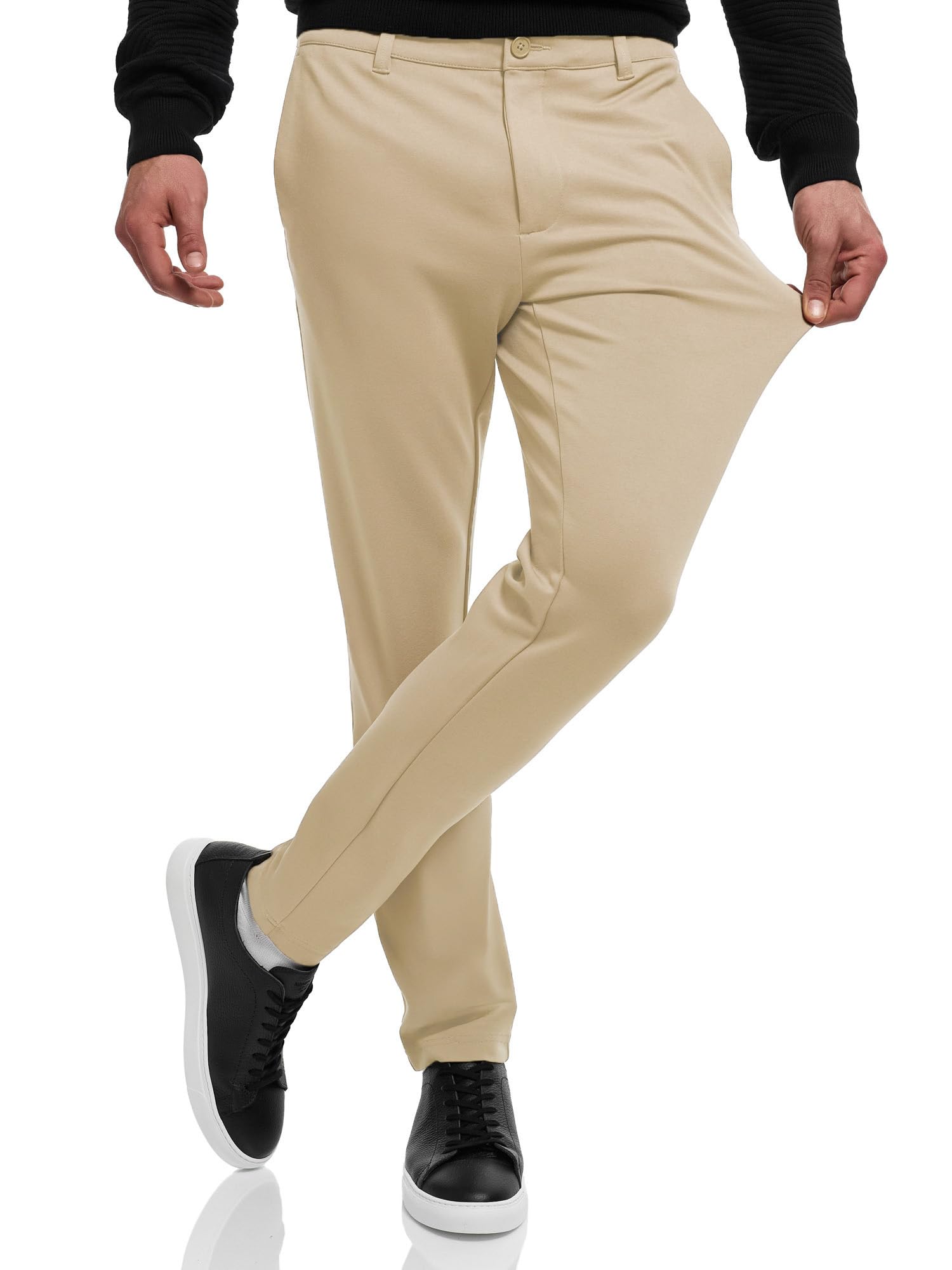 Indicode Herren Rodekro Performance Pants | Chinohose Herrenhose Super Stretch Stoffhose Bequeme Business Hose für Männer Greige, 38/34