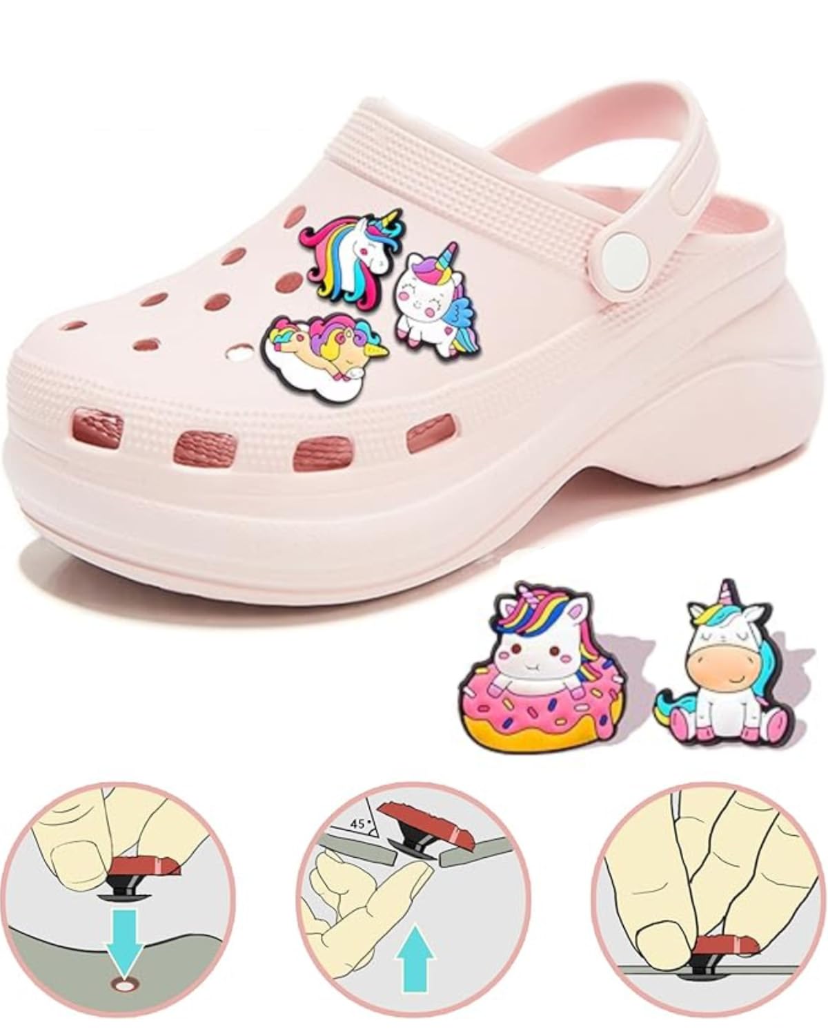 Adornos para Zapatos Unicornio Pack 25 Pins Decorativos para Crocs Zuecos