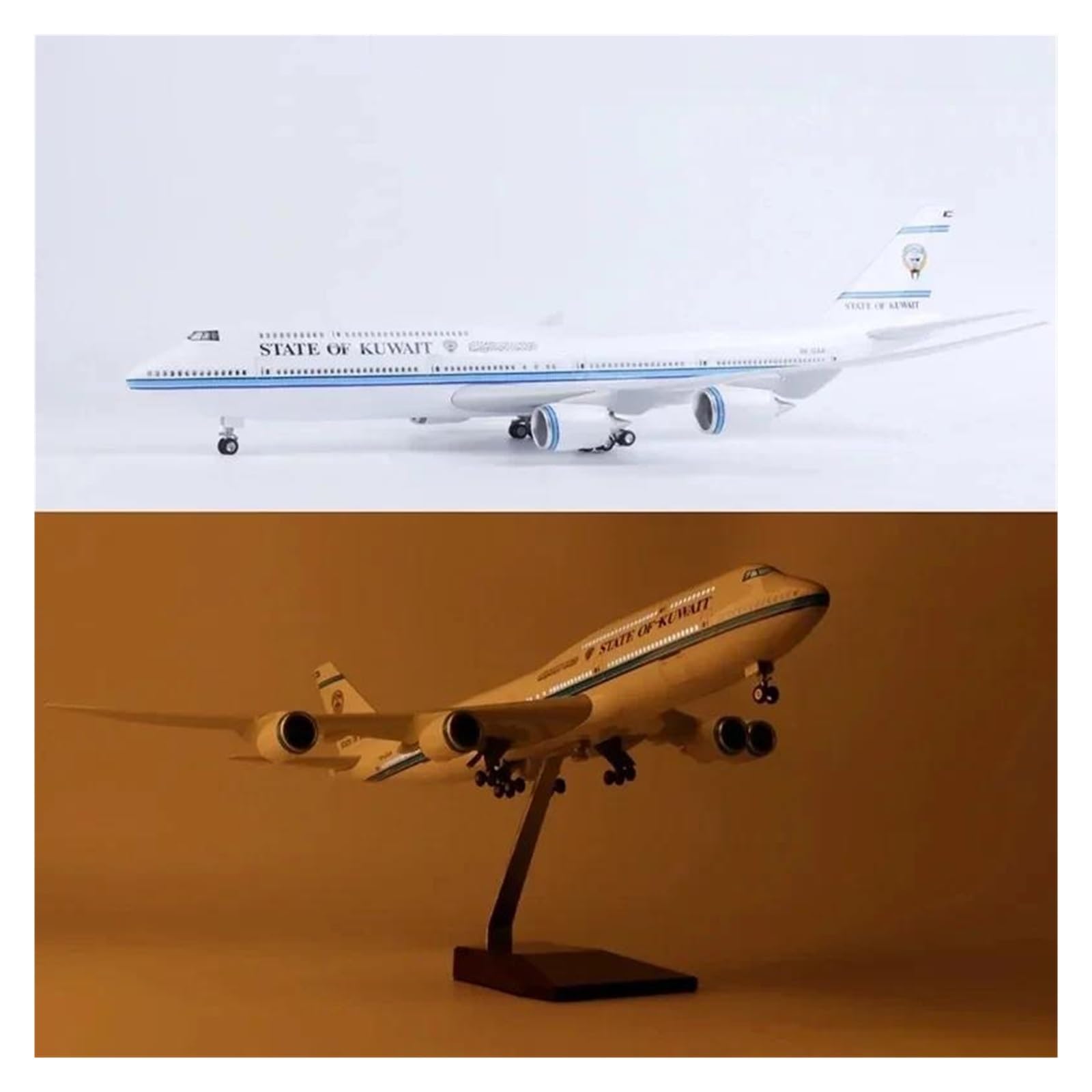 Odlewane zabawki samolotowe w skali 1/150 dla kuwejckiego modelu samolotu B747 model samolotu odlewany samolot wykwintna dekoracja samolotu do kolekcji i ekspozycji (ze światłem)