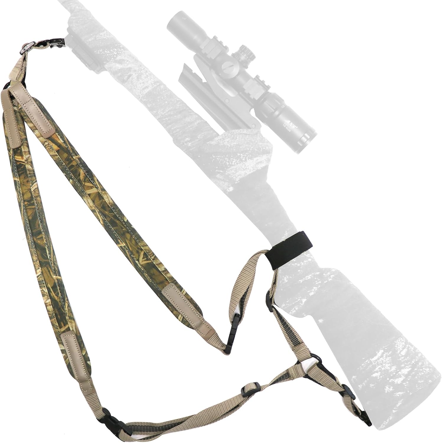 HUNTPAL Backpack Rifle Sling Stalker Sling with Removable Swivels, Hands-Free Double Shoulder Strap for Hunter and Shooter - Universal Neoprene Padded Hunting Gun Shoulder Strap