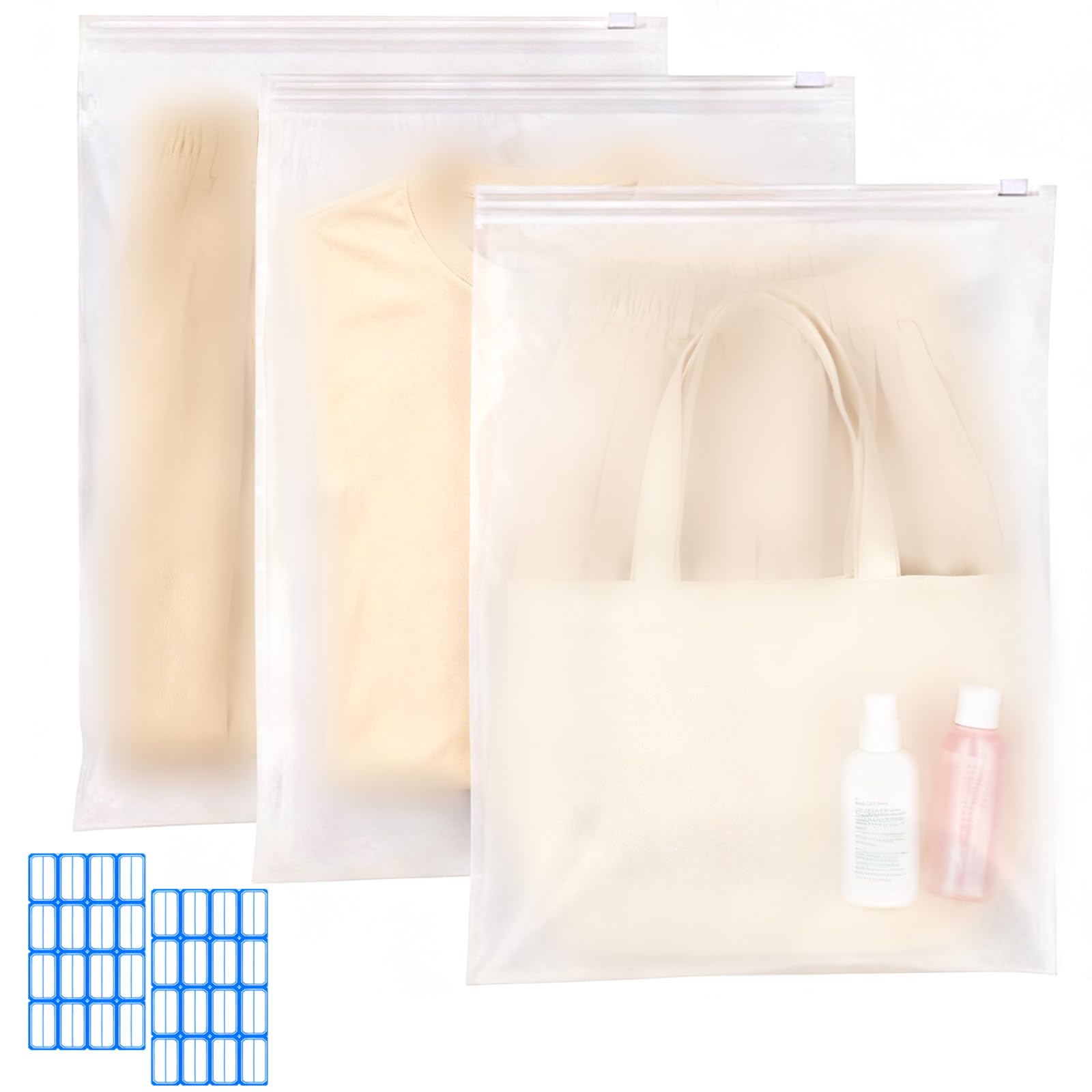sturiz 25pcs 40x60cm Large Reusable Zip Lock Bags for Clothes Plastic Ziplock Bags Frosted Travel Storage Bags Waterproof No Holes Hospital Bag Organiser Pouches for Clothes,Shoes,Cosmetics,Suitcase