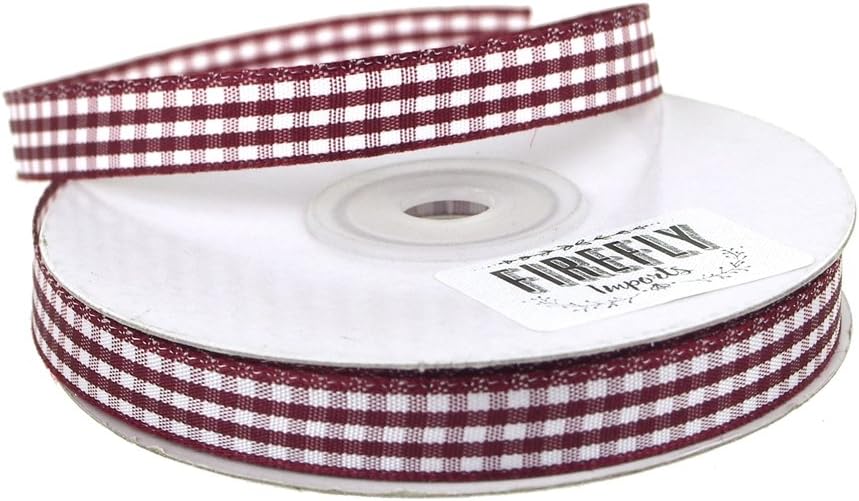 Polyester Gingham Ribbon, 3/8-Inch, 25 Yards (Wine)