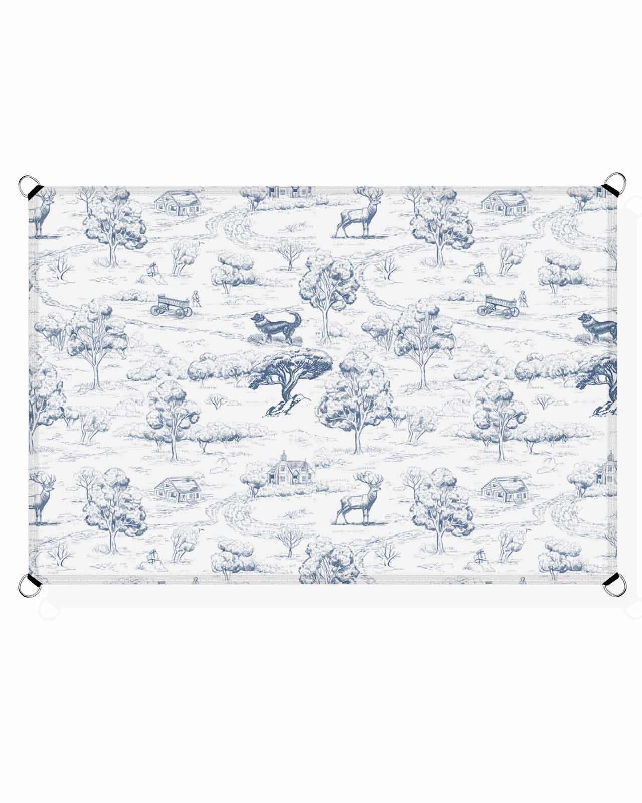 Countryside Sun Sail Shades Rectangle Canopy,Sunlight Block Heavy Duty Curved Backyard Shade Cover,Waterproof Sun Shades for Patios Garden Outdoor,8'x10' Retro Cottage Tree Farm Dog Animal Blue