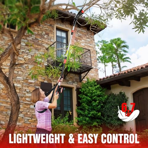 Image of EWORK 20V 8 inch Cordless Pole Saws for Tree Trimming with Battery & Charger | Tool-Less Chain Tensione, Lightweight Electric Pole Chain saw with 4-Angle Adjustable Head