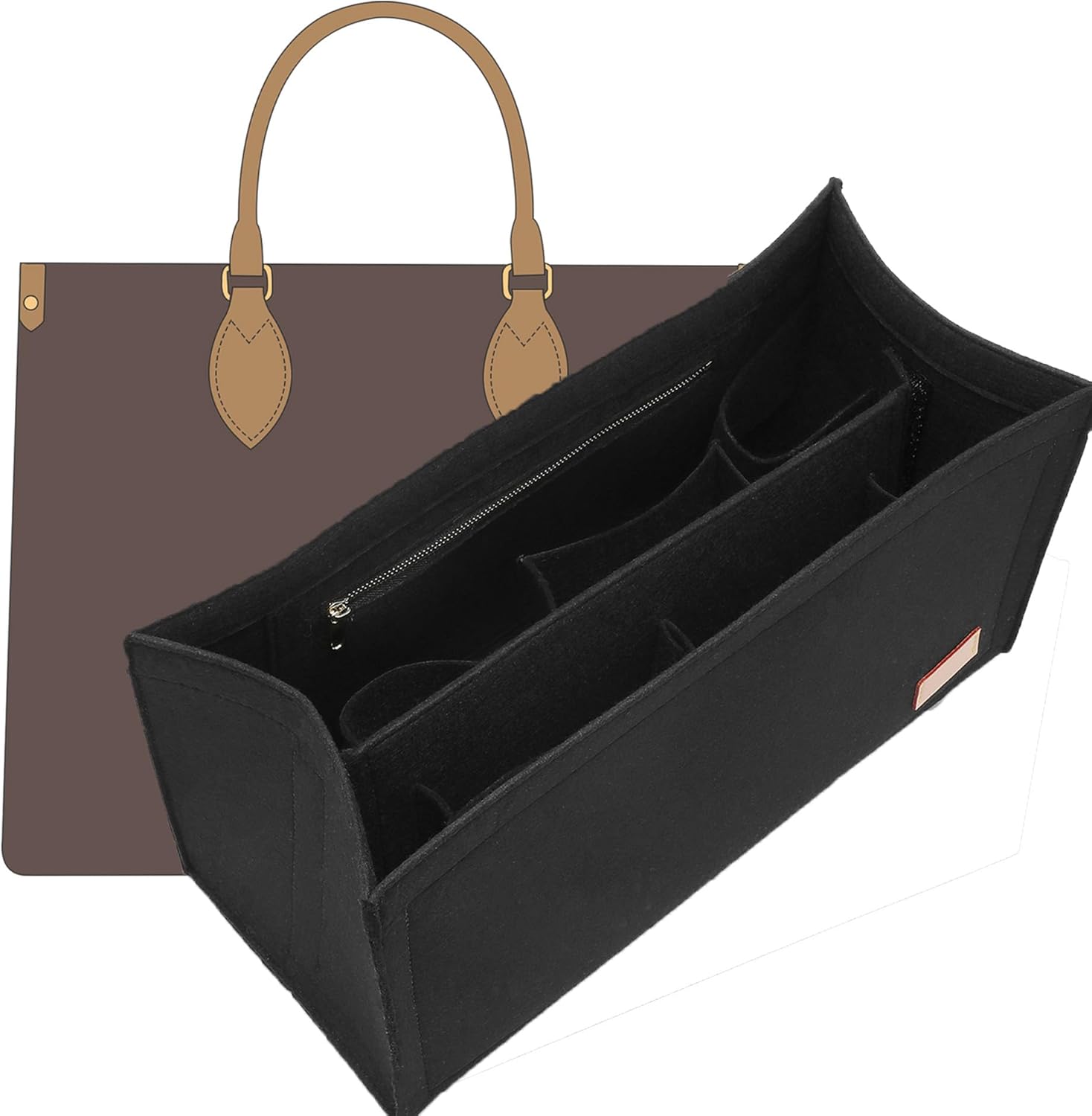 Tote Bag Organizer Insert Compatible with LV On The Go GM and Dior Large Book Tote Bag,Premium Felt Lightweight Purse Organizer Insert,Bags Shaper Purse Accessories with Zipper,GM,Black