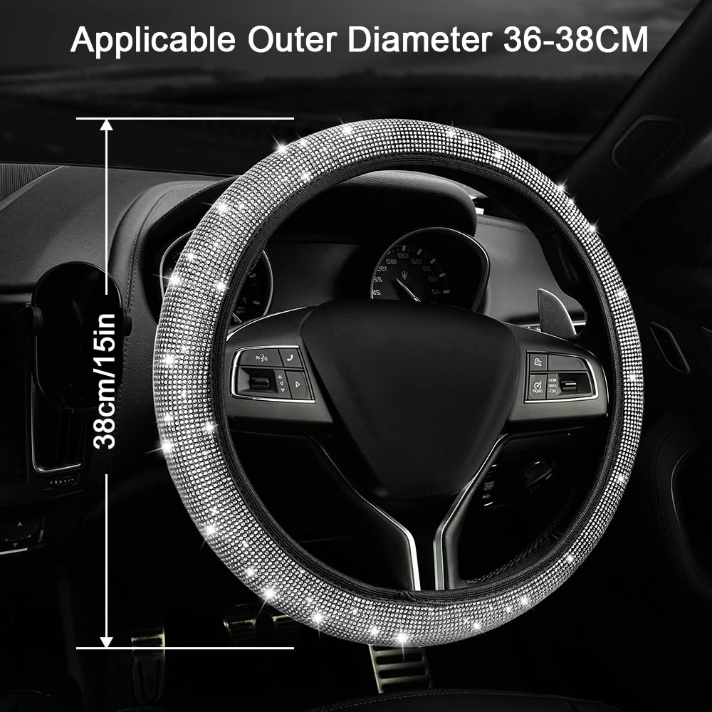Coprivolante Eing In Pelle Sintetica Con Strass, 38 Cm, Universale, Antiscivolo, Lusso Per Auto - 5