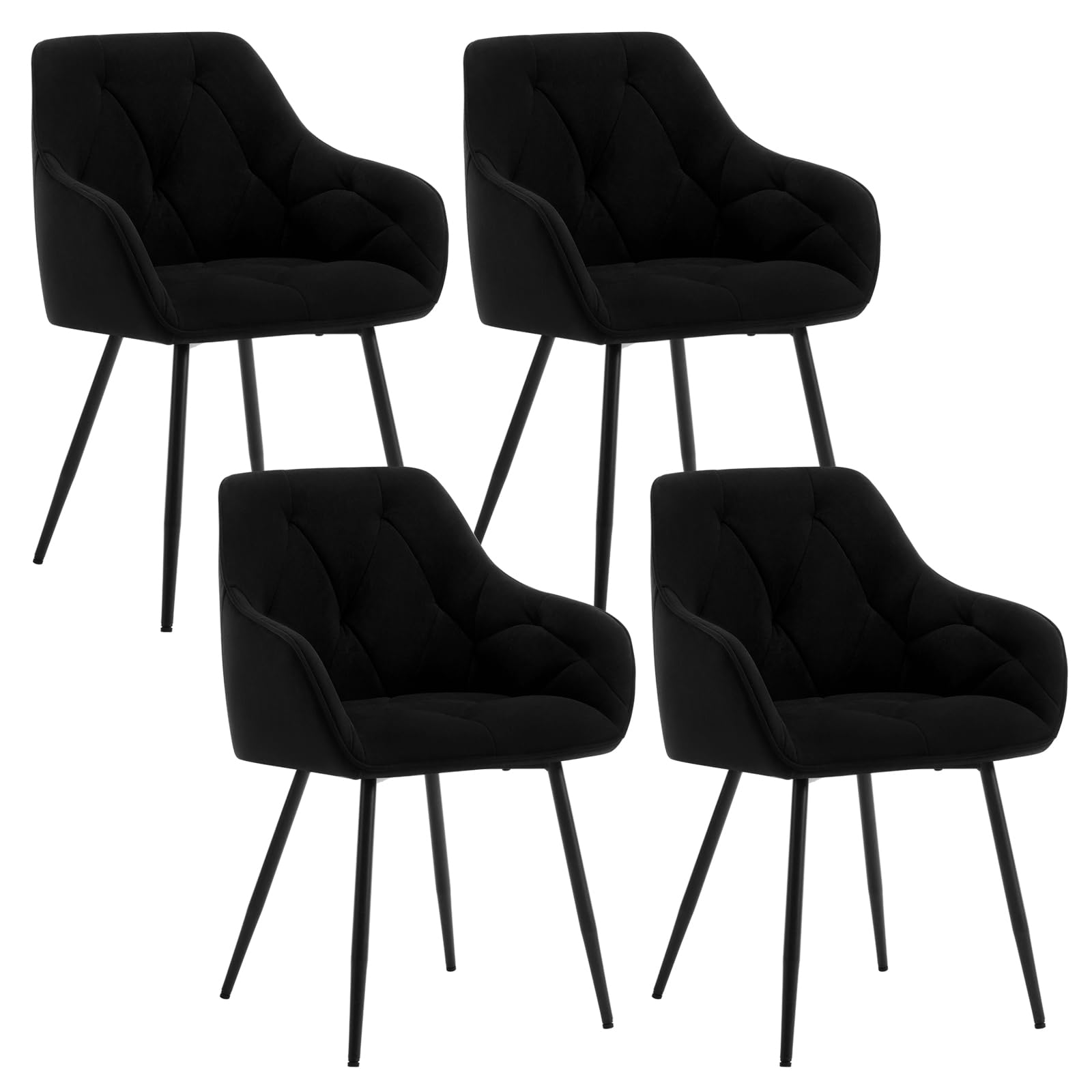 WOLTU Esszimmerstühle 4er Set, für Esszimmer Wohnzimmer, ergonomische Küchenstühle gepolstert mit Armlehnen, Metallbeinen, Sitzfläche aus Samt, Schwarz