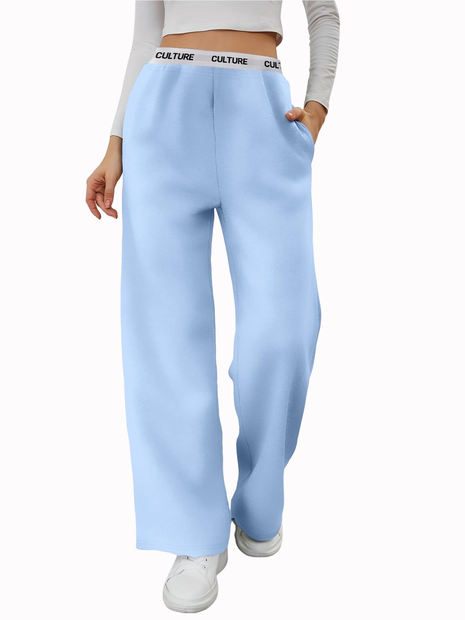 Women Casual Pants Lightweight Wide Leg Elastic Waist Trousers Lounge Travel Office Work Pantalones Mujer