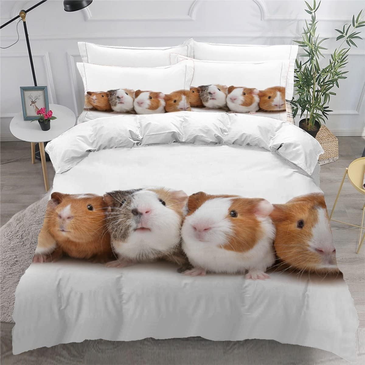 MEVASA Guinea Pig Bedding Set - Microfiber 3D Bedding for Small Double, Anti Allergic Duvet Cover Set with Zipper /200x200