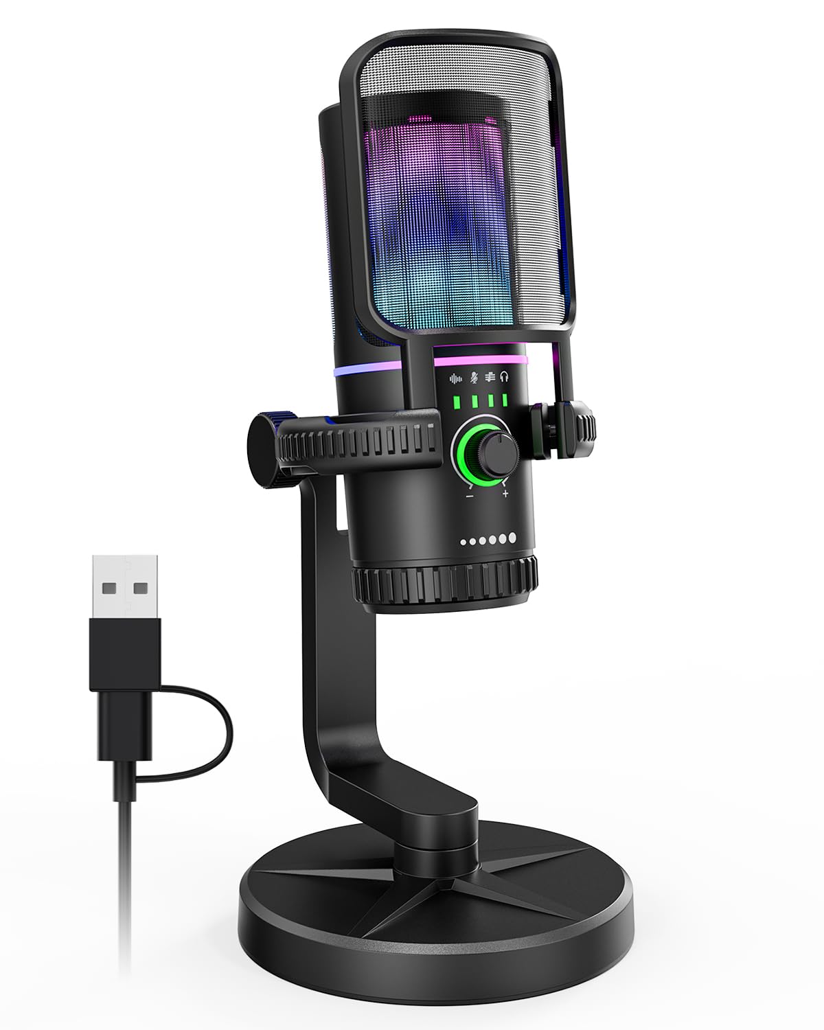 SINWE USB Gaming Mikrofon mit Rauschunterdrückung und Gain-Steuerung – Mikrofon für PC, PS4/5, Streaming, Gaming und Podcasts – inkl. Pop-Filter, Aufhängung, schnelle Stummschaltung und