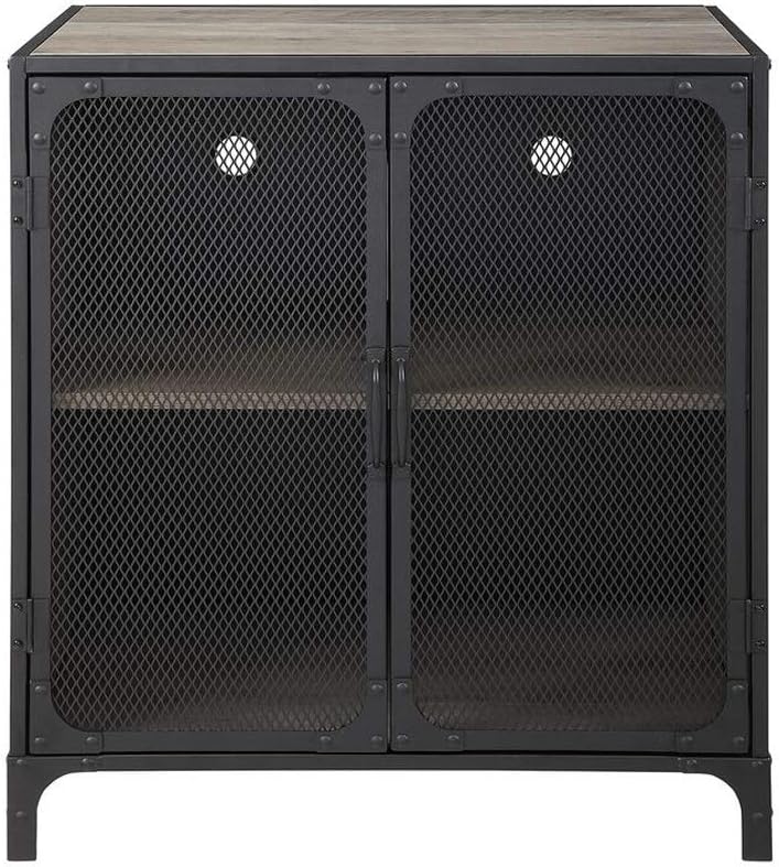 Walker Edison Malcomb Industrial Metal Mesh 2 Door Storage Cabinet , 30 Inch