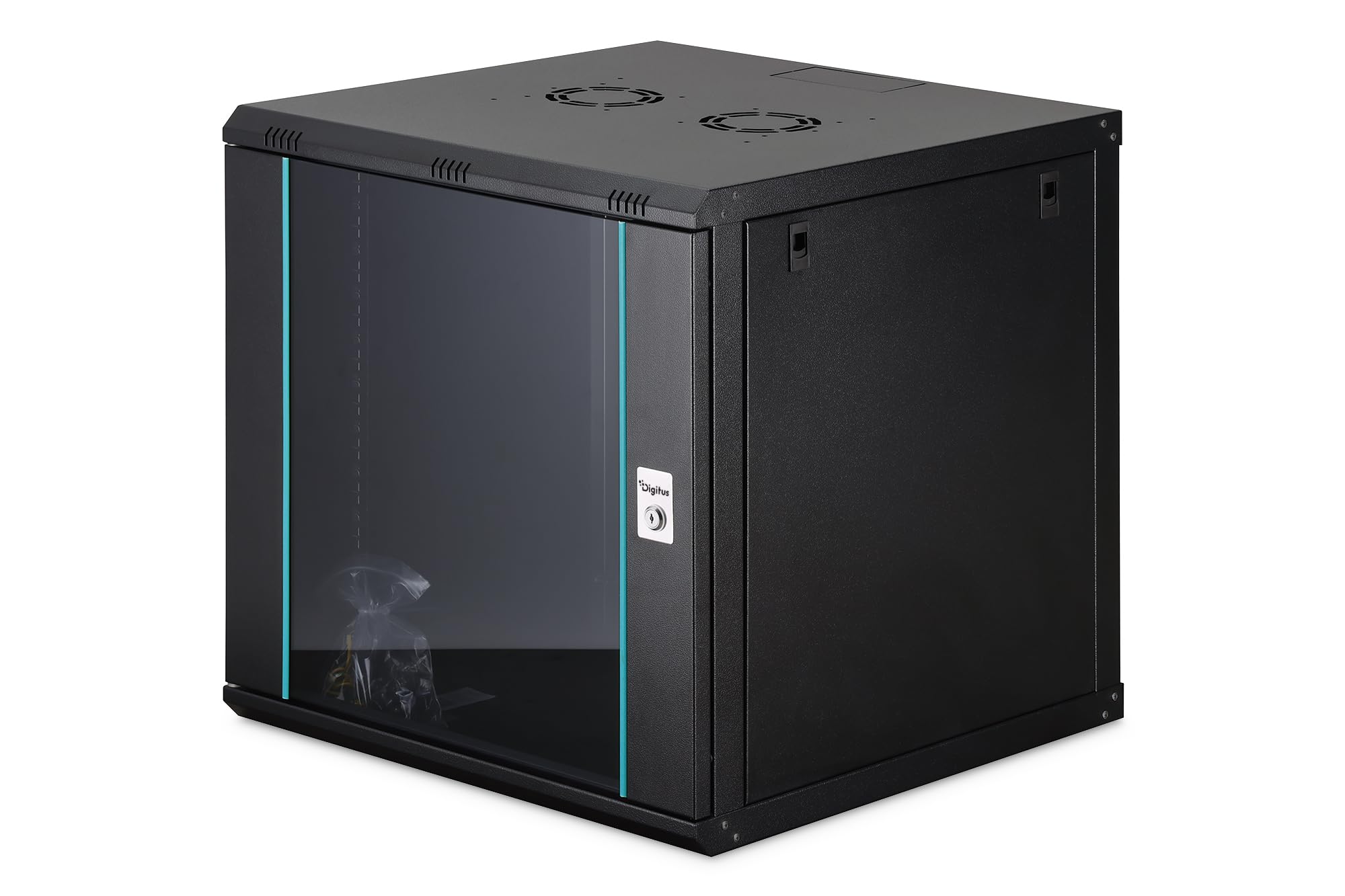 DIGITUS Szafa sieciowa – szafa 19-calowa 12U – niezmontowana – montaż na ścianie – głębokość 600 mm – głębokość użytkowa 470 mm – nośność 60 kg – szklane drzwi – seria Dynamic-N – czarna