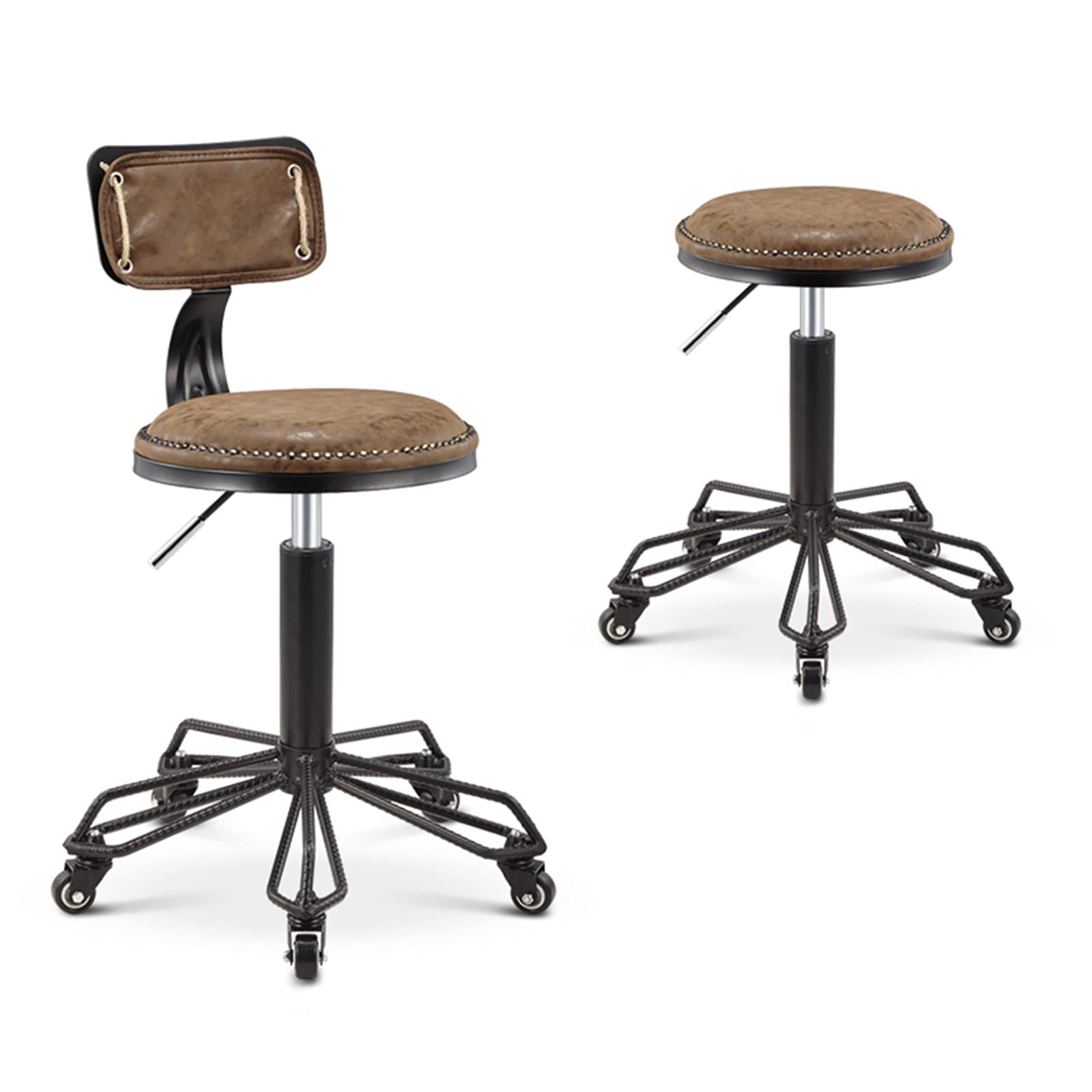 Tabouret de salon de beauté rotatif en métal noir avec roulettes pour salon de beauté, salon de coiffure, salon de coiffure, chambre à coucher – Design rétro élégant et fonctionnel