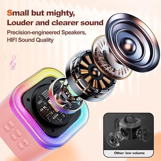 Image of PhoenixX Karaoke Rechargeable Mic with Speaker for Singing | Wireless Mini Portable Bluetooth Speaker with Microphone & LED Lights | Cute Birthday Gift for Kids Musical Toys for Boys,Girls and Adults