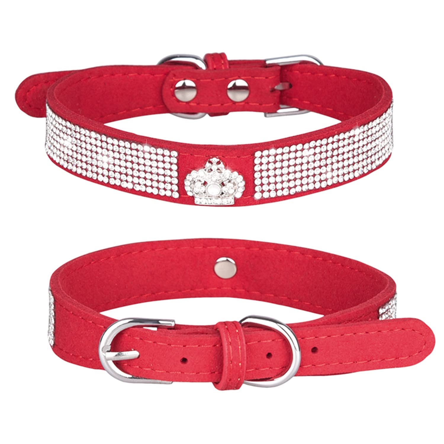 WDPAWS Rhinestones Dog Cat Collar Bling Diamond with Rhinestone Crown Decoration for Small Medium Large Dogs (Red, S)