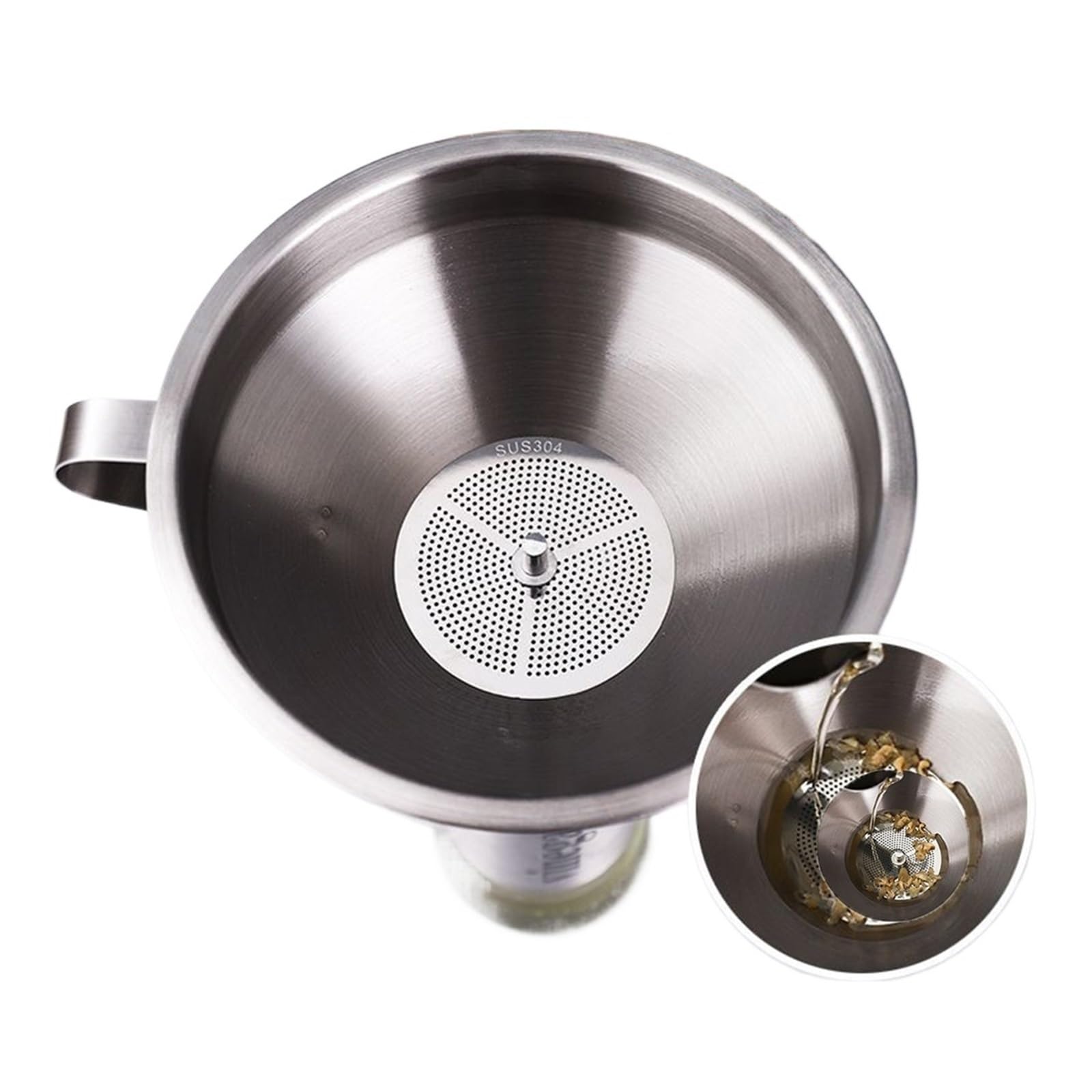 Embudo de Acero Inoxidable, dispensador líquido y Aceite Cocina, Filtro Boca Ancha Desmontable for enlatar Herramientas(201 Thin S Funnel01)
