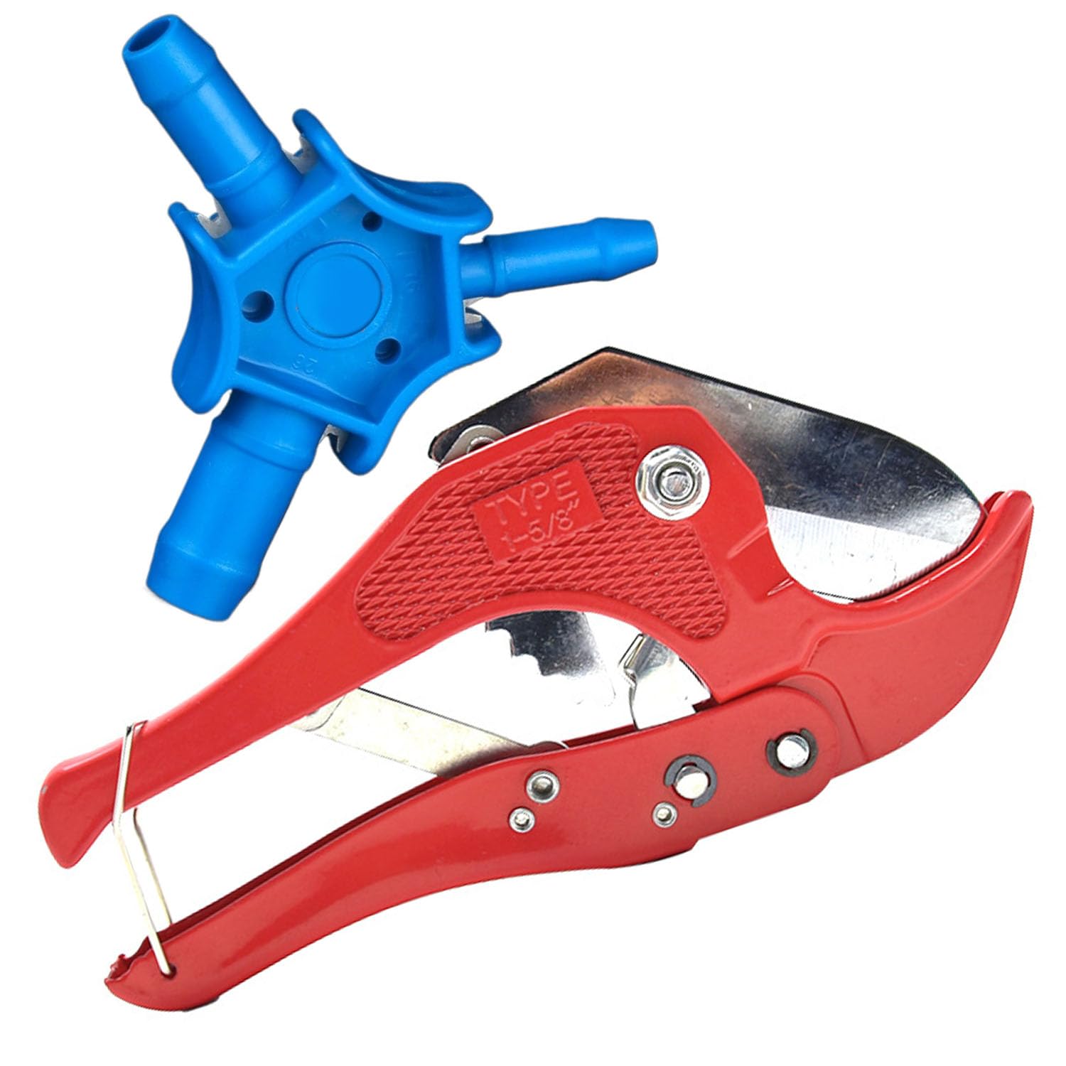 Juego de herramientas premium para tubo compuesto, cortador de tubos para PVC de plástico y tubo multicapa hasta 42 mm + calibrador de 16, 20, 26 mm (Azul)