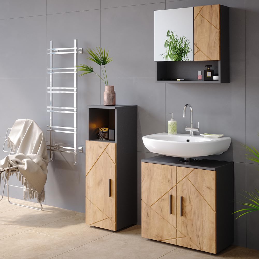 Vicco Meuble Salle de Bain Irma, Chêne doré/Anthracite, 30x95cm