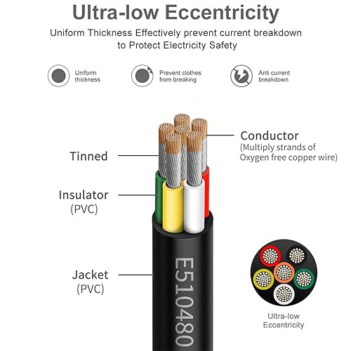 Miniatura 8 de Cable eléctrico de calibre 16 y 5 conductores de 50 pies, UL 2464 16 AWG 5 cables de cobre estañado PVC trenzado de 165 núcleos para iluminación