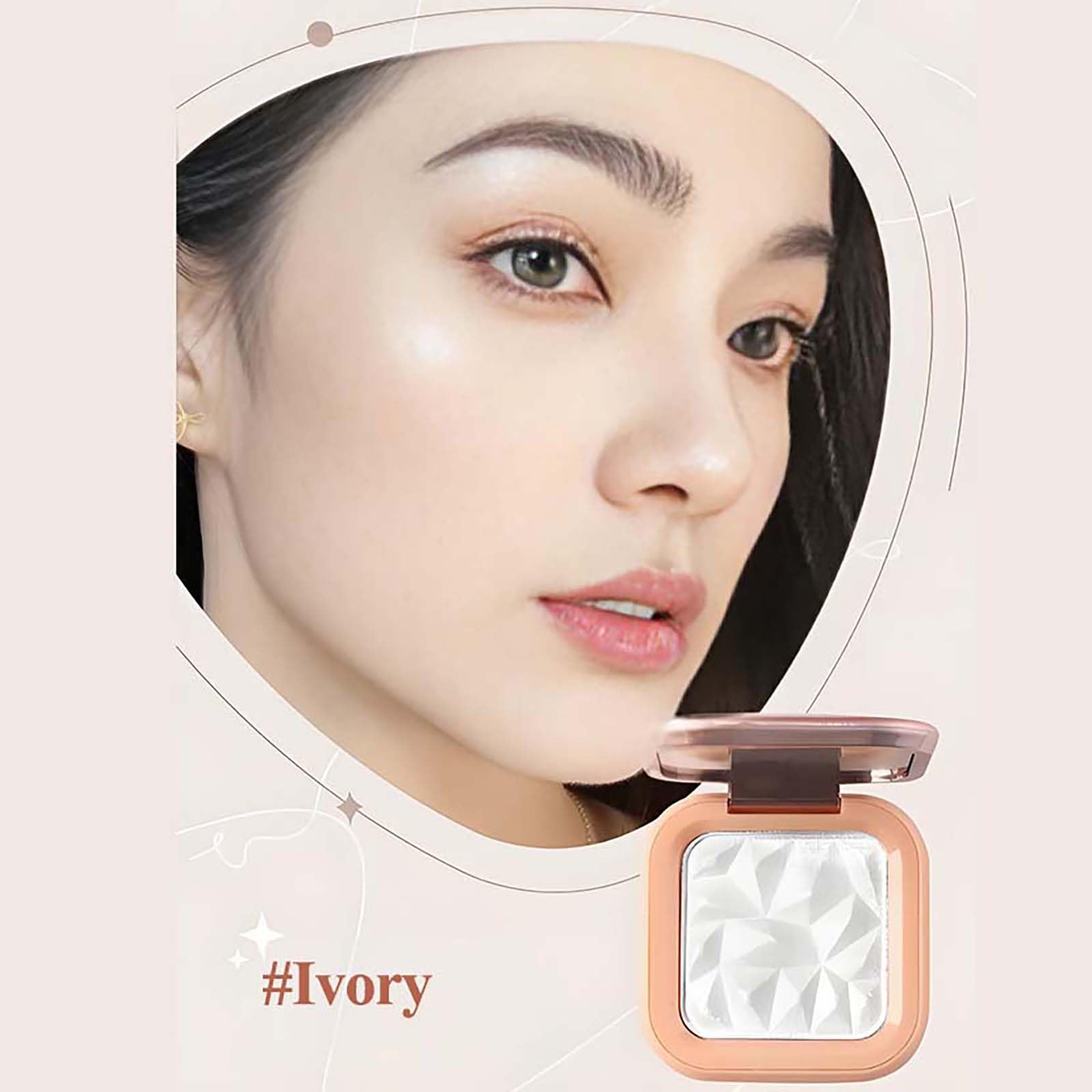Ivory Glow Highlighter Powder with Brush, Silky Smooth Face Highlighter Makeup - Image 2