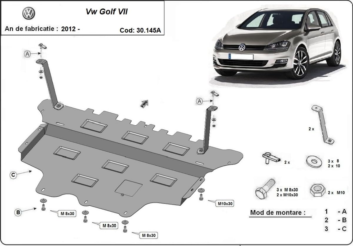 Protezione sottoscocca in acciaio Scut Protection per motore e cambio compatibile con VW Golf 7 - cambio automatico (2012-2019) Scut Protection