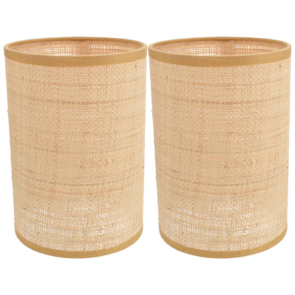 Angoily Rattan Woven Lampshade 2pcs Rattan Basket Chandelier Lamp Shade Pendant Lamp Shade Cover Farmhouse Hanging Light Fixture Bulb Cage Guard for E27/E14 Floor Lamps