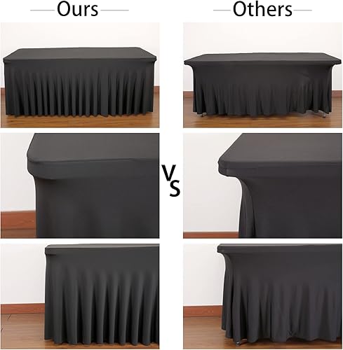 Miniatura 6 de Partisky Faldas de mesa negras para mesas rectangulares, fundas de mesa de elastano de 4 pies, manteles rectangulares de 4 pies, color negro,