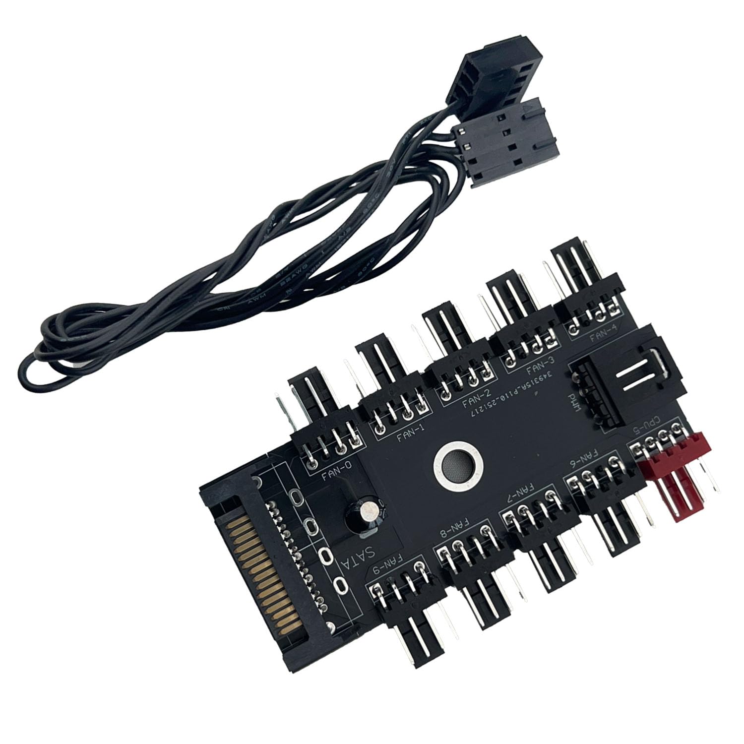 FainWan 1 x 10-Wege-PWM-Lüfter-Hub mit Kabel, 10-polig, PCB-Adapter, SATA 1 auf 10, Multi-Wege-Splitter