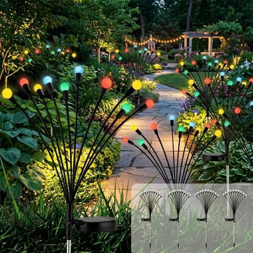Cnulenzt Lampe Solaire Extérieur Jardin, 4 Pièces 10 LED Lampe Luciole Solaire Étanches IP65,...