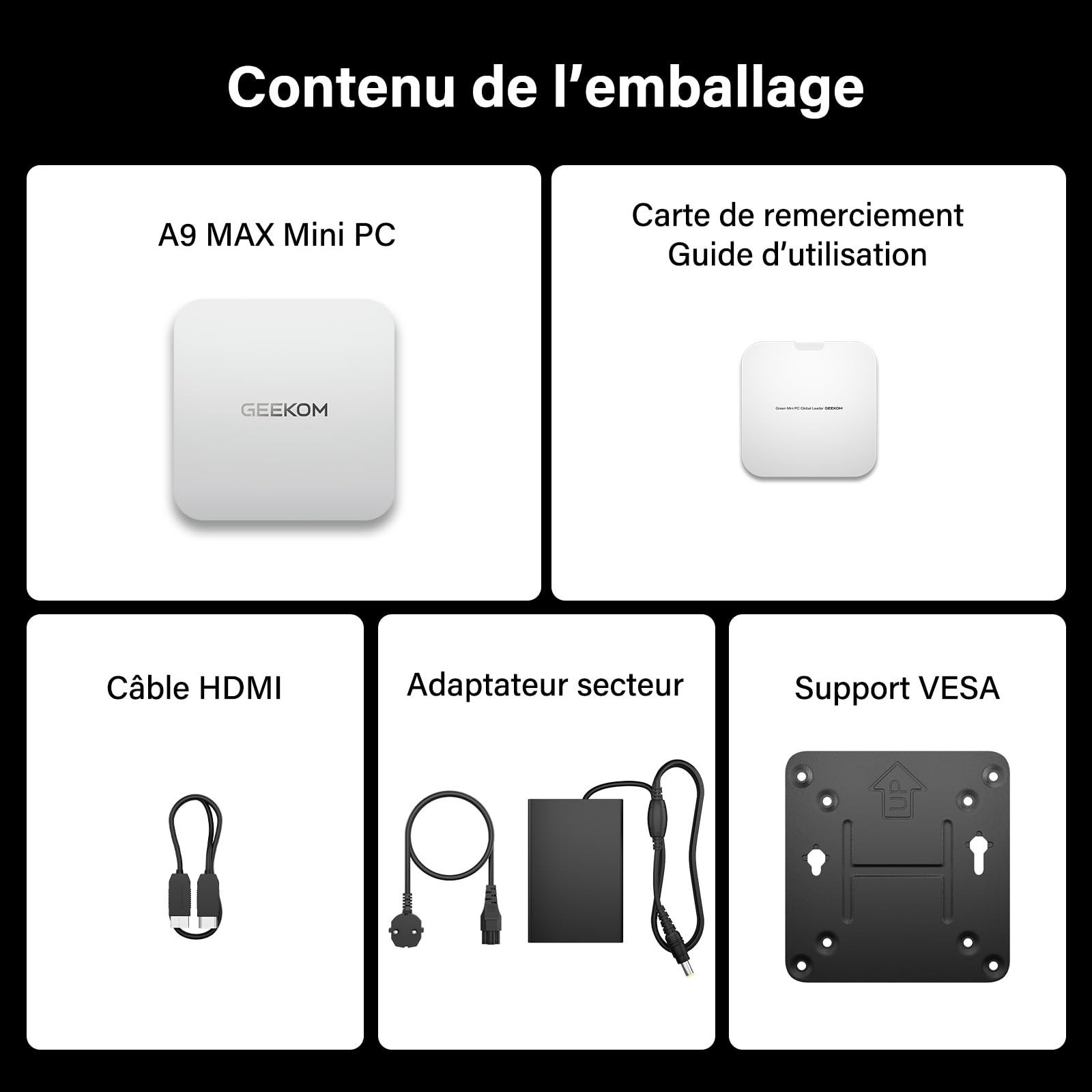 GEEKOM AI Mini PC A9 Max AMD Ryzen AI 9 HX 370 32 Go DDR5 SSD 2 To Dual LAN 2,5 G Windows 11 Pro