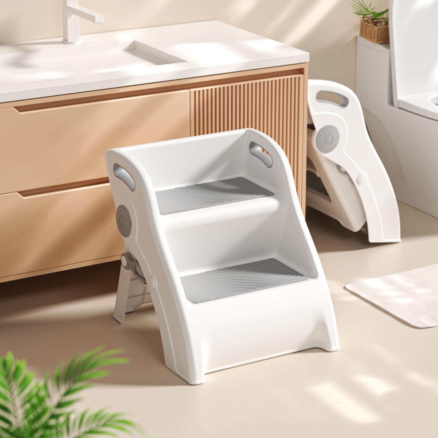 Vanpolchy Toddler Step Stool for Bathroom Sink – Foldable Toddler Step Stool for Toilet Sink, 100lbs Load Bearing Kids Stool for Bathroom with