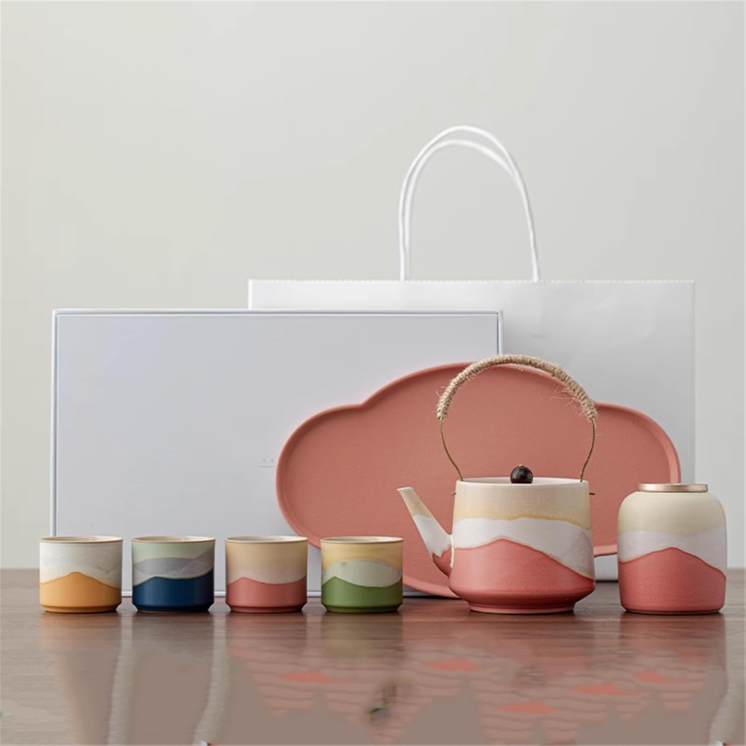 Kung Fu Tea Set with Dry Tray, 1 Teapot 4 Cups for Friends Teachers-set1