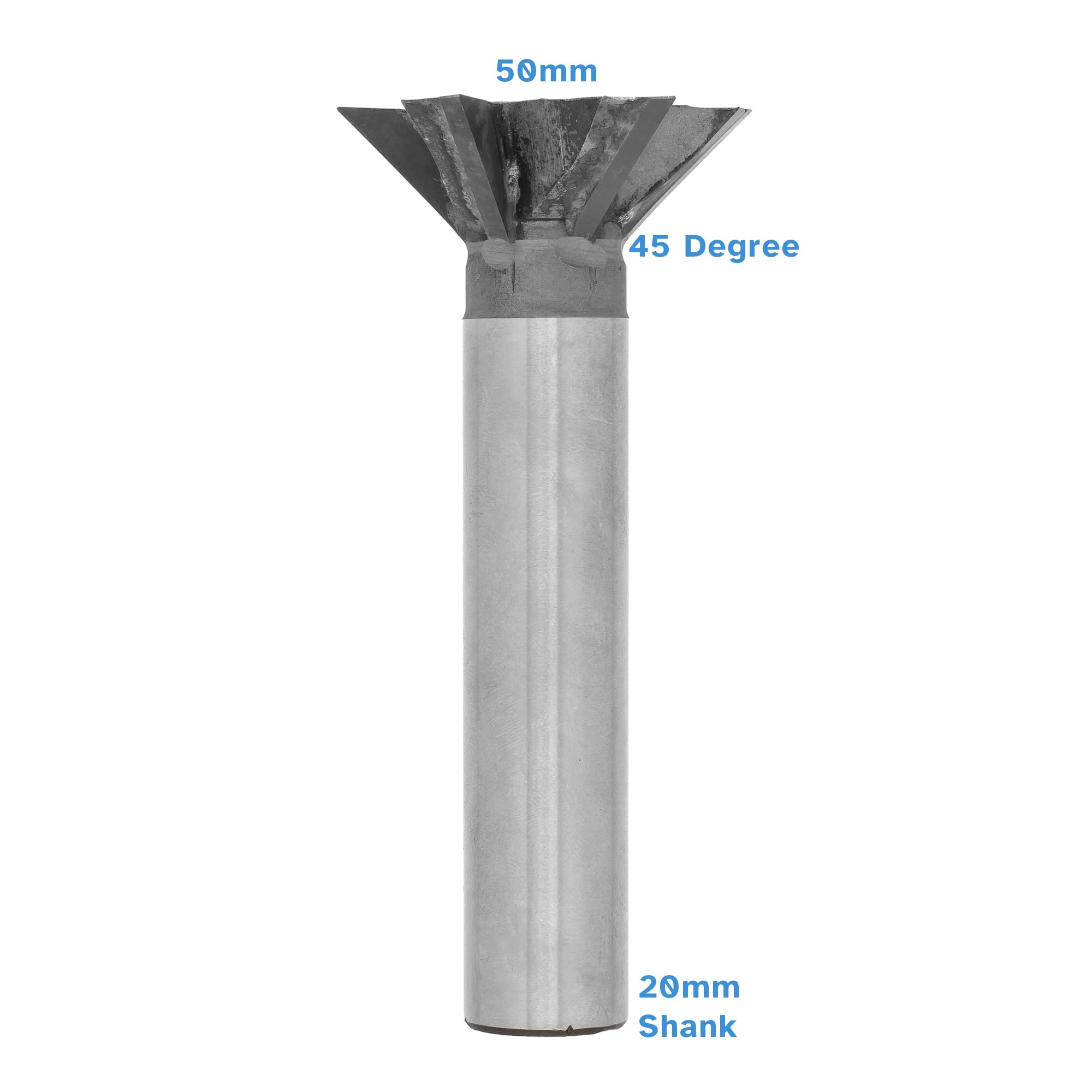 HALLMERS 50mm 45 Degree Carbide Tipped Dovetail Milling Cutter – 20mm Shank, 4 Flutes - Woodworking Joinery Groove Router Bit