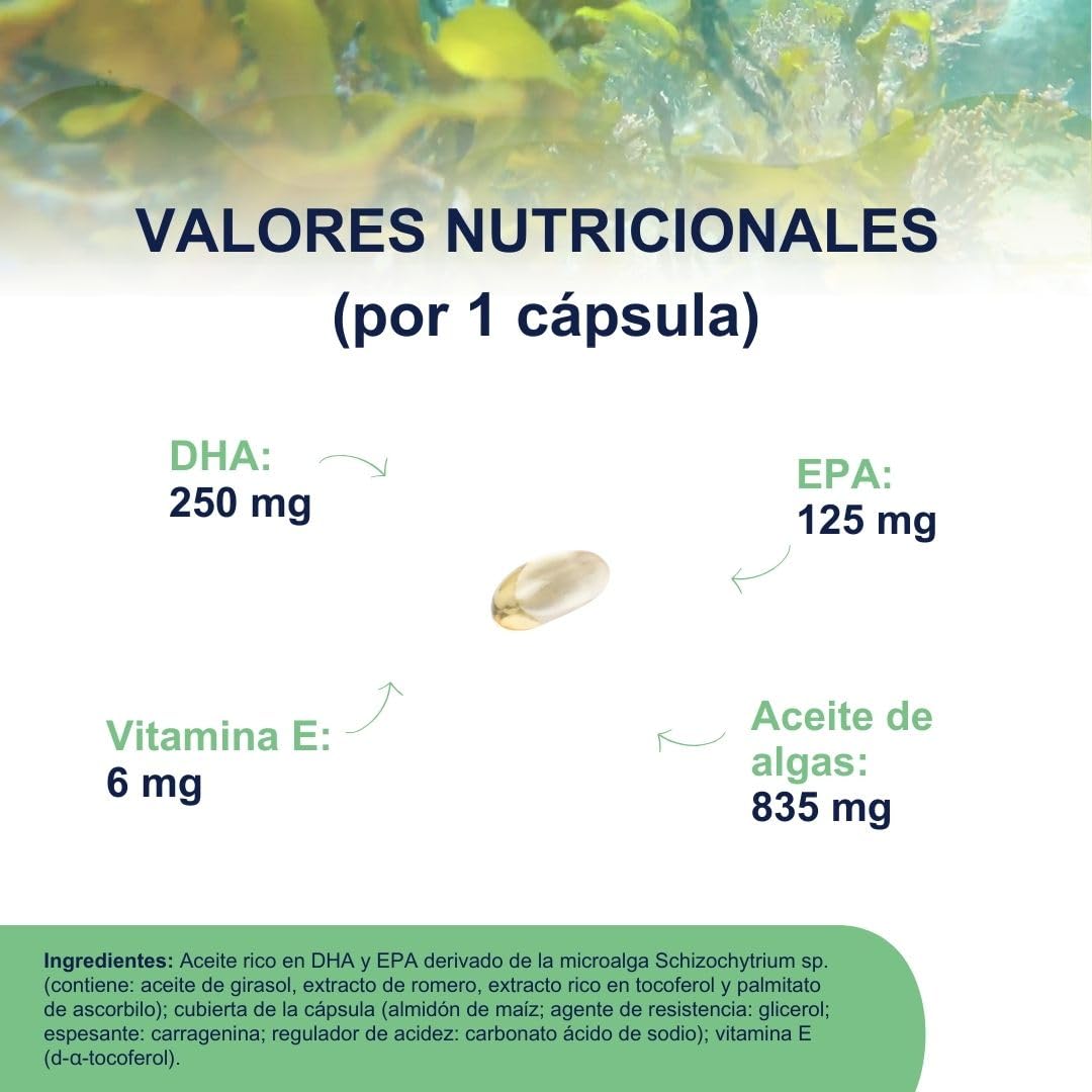 Omega 3 Vegano OMEGOR Veg (60 Cápsulas) Omega3 Algas Marinas Certificado IFOS y Vegan Society - EPA y DHA con Vitamina E
